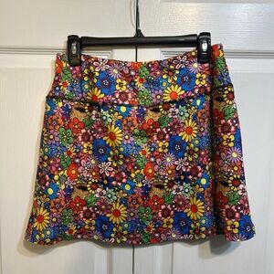 NWT Fulbelle Skort Skirt Blue White Print Size M Medium Golf Tennis Zip Pocket